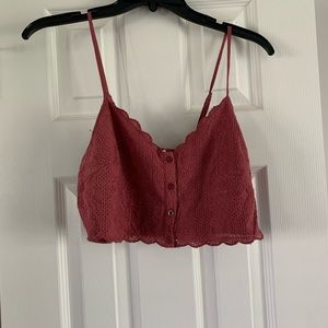 Maroon button up crop top